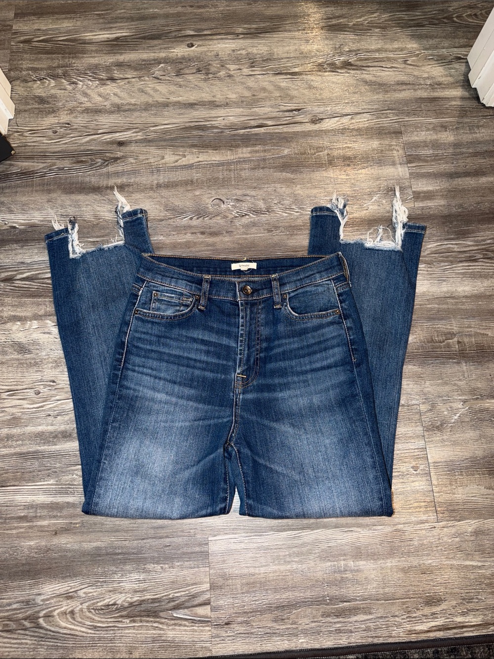 Splendid Dark Blue Frayed-Hem Cropped Jeans